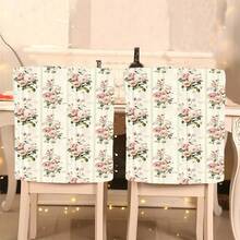 1pc/4pcs/6pcs/10pcs Mint Green Striped Pink Rose Print Short Plush Chair Cover, Removable Short Plush Fabric Chair Slipcover, Chair Back Protector, Dining Chair Decor Cover, Suitable For All Seasons, Holiday Decor, For Dining Room, Living Room, Home Chair Protection, With Back Protection, Applicable To Dining Room, Office, Living Room, Hotel And Home Decor - Multicolor - View 9
