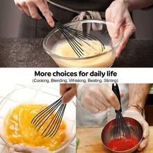 1 pieza Batidor de silicona, material de acero inoxidable con mango ergonómico de silicona negra, herramienta de horneado resistente al calor, adecuada para entusiastas del horneado y chefs profesionales, aplicable para batir crema, mantequilla y azúcar, batir huevos, mezclar, cocinar y hornear - Multicolor - Ver 4
