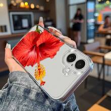 Phone Case: Hibiscus Flower Phone Case, Suitable For IPhone 17 Air, 16, 15, 14, 13, 12, 11 Pro Max, X, XS, XR, XSMAX, 7, 8, 6, 16S Plus. Cartoon Transparent Drop-Proof Full-Coverage TPU Phone Cover, Simple And Stylish Shockproof Soft Shell Protective - Color1 - View 3