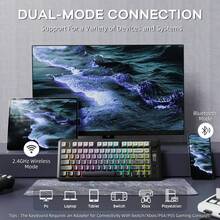 ZIYOU LANG M75 无线游戏键盘，RGB 背光，2000mAh 可充电电池，小巧薄膜键盘，机械手感，带智能显示屏和旋钮，PBT 渐变键帽，适用于 PC 和 Mac - 查看 3
