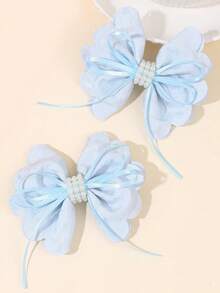 2pcs Blue Bow Hair Clips, Lace Flower Hair Clips, Alligator Clip Barrettes Gift Set - Blue - View 1