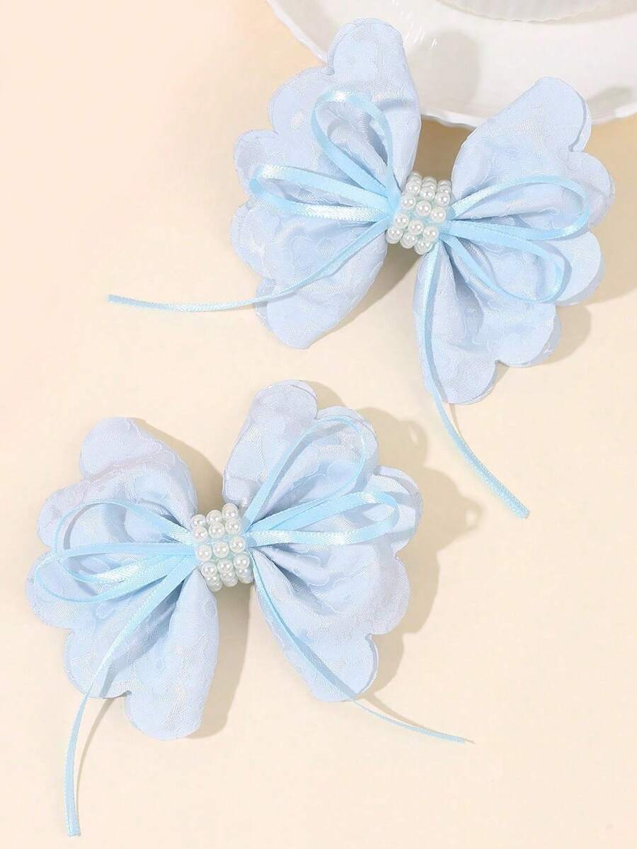 2pcs Blue Bow Hair Clips, Lace Flower Hair Clips, Alligator Clip Barrettes Gift Set - Blue - View 1