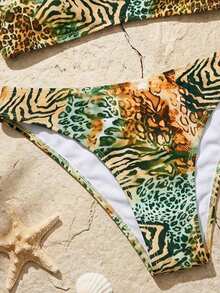 2Pcs Summer Women Colorful Stripe Printed Low Waist Bikini Set Sexy Split Swimwear Retro Striped Pattern Fashion American Coastal Resort Style Soft Elastic Skin Friendly Fabric Slim Alluring Quick Dry Breathable Bathing Suit  Ladies Beachwear Suitable For Seaside Vacation Pool Party Tropical Travel Outdoor Water Sports And Daily Summer Casual Dressing - B - 查看 4
