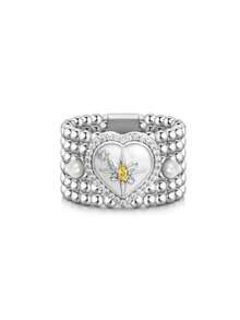 1pc Elegant Minimalist Fashion Delicate Elegant Heart-Shaped Rhinestone Pearl Wide Band Silver Women's Ring, Suitable For Daily, Commute, Holiday Party Wear - Multicolor - View 9