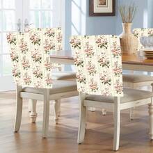 1pc/4pcs/6pcs/10pcs Mint Green Striped Pink Rose Print Short Plush Chair Cover, Removable Short Plush Fabric Chair Slipcover, Chair Back Protector, Dining Chair Decor Cover, Suitable For All Seasons, Holiday Decor, For Dining Room, Living Room, Home Chair Protection, With Back Protection, Applicable To Dining Room, Office, Living Room, Hotel And Home Decor - Multicolor - View 6
