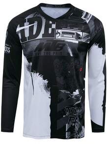 TELEYI Men's Graffiti Print Long Sleeve MTB Off-Road Motorcycle Riding Jersey Top, Quick-Dry Breathable Black Sports - Black - View 1