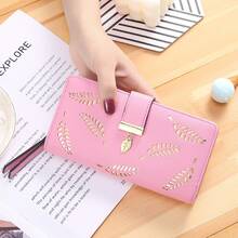 Women's Long Fashion Clutch Wallet With Hollow Leaf Design And Zipper Clasp - Coffee Brown - View 5