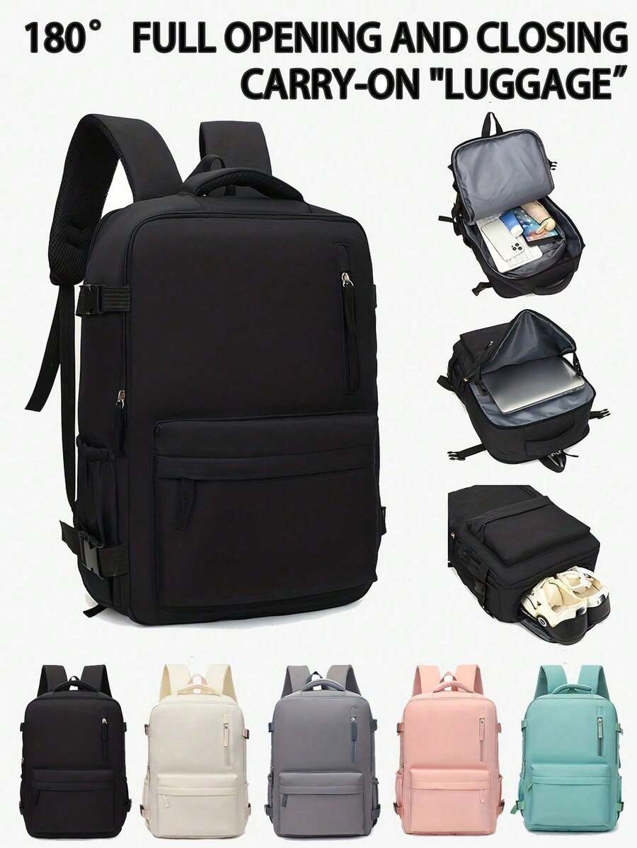 1 Piece Multi-Color Solid Nylon 180° Full Open Large Capacity Shoe Compartment Multi-Pocket Zipper Closure Carry-On Travel Backpack For Air Travel & Vacation