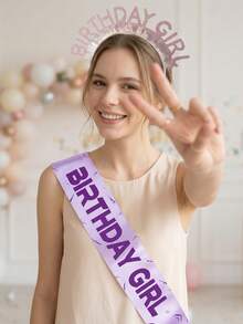 1pc/2pcs Birthday Girl Headband & Sash Set, Party Photo Decor, Ins Influencer Birthday Party Accessories, Glitter Letter Headband + Lightning Print Sash, Delicate Dreamy Color Scheme, Durable Construction, Secure Fit, Instantly Elevates Birthday Vibes, Suitable For Birthday Party, Gathering, Date, Outing, Perfect For Self-Use, Photography, Or Gift - Multicolor - View 4
