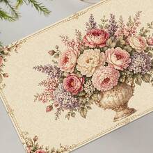 1/4/6/8/12 Pcs Floral Pattern Linen Washable Printed Table Mats, Protective Placemats For Indoor/Outdoor Dining Table, Suitable For Holiday Parties, Kitchen - Multicolor - View 3