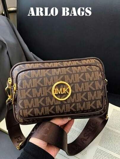 Multi-Color Monogram PU Shoulder Camera Bag, With Gold Metal Logo And Wide Printed Strap. Ideal For Office Commute, City Shopping And Daily Casual Outings. Perfect For Office Ladies, Mature Women And Fashion Lovers, Classic Monogram Print Delivers Timeless Luxury Chic