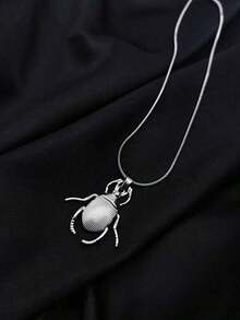 1pc 18K Gold Plated Stainless Steel Beetle Insect Series Pendant Necklace, Unique & Innovative Jewelry - 銀色 - 查看 7