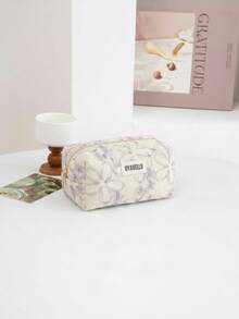 1pc/3pcsLarge Capacity Pink Cosmetic Bag, Floral Pattern Travel Toiletry Bag, Cute Zippered Portable Travel Toiletry Bag, Portable Storage Bag, Embroidered Linen Cosmetic Bag, Travel Essential, Back-To-School Supplies, Soft Fabric Cosmetic Bag Set, Stylish Women's Wallet And Tote Bag, Suitable For Family, Travel, Vacation And School, Bedroom Essential, Bridesmaid Gift, Mother's Day Gift, Birthday Gift. - Mauve Purple - View 6