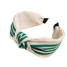 1条女士绿色系列时尚简约宽檐打结条纹发带，适合日常佩戴 - 綠色 - 查看 4