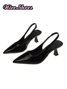 Sandal nữ, giày sandal mùa hè mới có quai sau, giày gót thấp gót cao, sandal da bóng mũi nhọn gót kitten phong cách tối giản thời trang, đa năng đi làm, giày gót nơ, phong cách thanh lịch, sandal đen, sandal trắng, sandal màu nude - màu đen - Xem 3