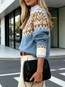 Women's Casual Thick Fair Isle Christmas Sweater, Long Sleeve Pullover Top For Autumn/Winter - Multicolor - View 6