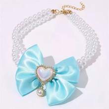 Pearl Necklace For Dogs & Cats, With Rhinestone Bone And Pearl Bow Tie Pet Accessories, Fashionable Design Made Of Pearl Material. Stylish Cat Wedding Collar Decor, Suitable For Female Cats And Small/Medium Dogs (Pink, Blue) - Multicolor - View 11