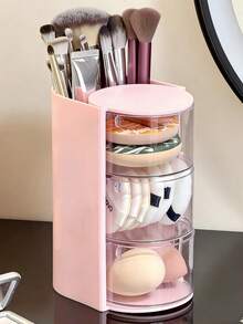 1pc Multi-Layer Rotating Partition Storage Box, Makeup Brush Holder, Makeup Sponge Storage Box, PP Material Cosmetic Storage Box, Hair Band Storage Box, Dust-Proof Storage Box, Hair Accessory Storage Box, Essential Home Makeup Tool - Multicolor - View 4