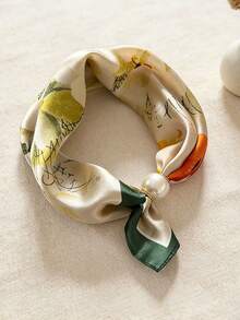 1PC Premium Large Pearl (2.5CM Diameter) Magnetic Buckle Neck Ring Scarf, Vintage Slouchy Necklace Style Printed Silk Scarf, Lightweight Versatile Accessory, Shirt Professional Decor Thin Scarf Fake Collar. - Multicolor - View 18
