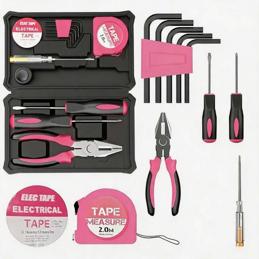 13-Piece Pink Hardware Tool Kit, Home DIY Repair Tools, Home Emergency Repair Tool Kit (Factory Direct), Pink Version-Perfect As A Gift For Girls - 13Pcs Utility Knife-Pink - View 1