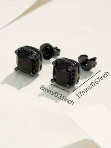 6mm Black Zirconia Stud Earrings, Streetwear Style, Unisex, Suitable For All Occasions, Low-Key Luxury, Enhances Elegant - Black - View 4