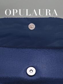 OpulAura 時尚亮面翻蓋晚宴包 高級奢華 PU 皮革派對手拿包 低調奢華閃亮晚宴包 正式包款 金屬感皮革女包 歐美風信封鏈條包 斜跨包 適合舞會、派對、雞尾酒會、生日派對禮服搭配，適合作為生日禮物、新娘手拿包 - 藏蓝色 - 查看 7