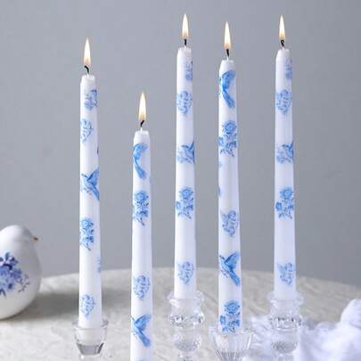 2 Pieces Blue Floral Patterned Scented Candles For Home Decoration, Romantic Dinner Candlelight Decoration, Valentine's Day Gift, And Souvenir.