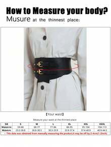1pc Women's Versatile Black & Gold Double Buckle Adjustable Waist Belt, Suitable For Daily, Party, Commute And Other Occasions - Black - View 5