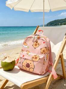 1 buah Tas Ransel Pelajar Motif Capybara Kartun, Tas Sekolah Kartun Lucu, Tali Bahu yang Dapat Diatur, Tas Ransel Ringan Kasual, Cocok Untuk Anak Perempuan/Remaja/Pelajar/Lulusan, Untuk Penggunaan Sehari-hari, Jalan-jalan, Perjalanan, Sekolah - MultiWarna - View 2