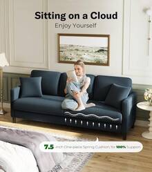 Sofás de 83" para Sala de Estar, Sofás Cómodos para Sala de Estar, Sofá Teddy, Sofá Loveseat de Montaje sin Herramientas, Sofás Loveseat de Madera, Sofá Pequeño con 2 Cojines Incluidos, Beige - Gris azulado - Ver 5