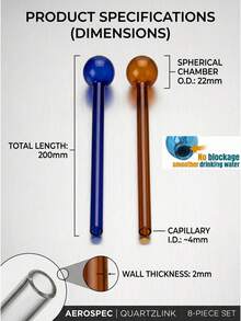 8pcs Durable 8" Glass Straw Set, Heat-Resistant Colorful Borosilicate Glass Tubes With Creative Bulb Top, Reusable & Transparent Drinking Accessories For Home, Bar & Party, High-Temperature Tolerant - Bộ 8 ống thủy tinh màu - Xem 3