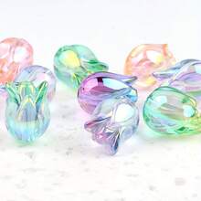 20pcs Random Mixed Transparent Tulip Flower Acrylic Beads, Suitable For Bracelets, Phone Straps And Accessories - Multicolor - View 6
