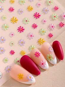 1pc 5D Embossed Nail Sticker, Fresh Cute Multi ColouredFlower Nail Decal Suitable For Women's DIY - Multicolor - View 2