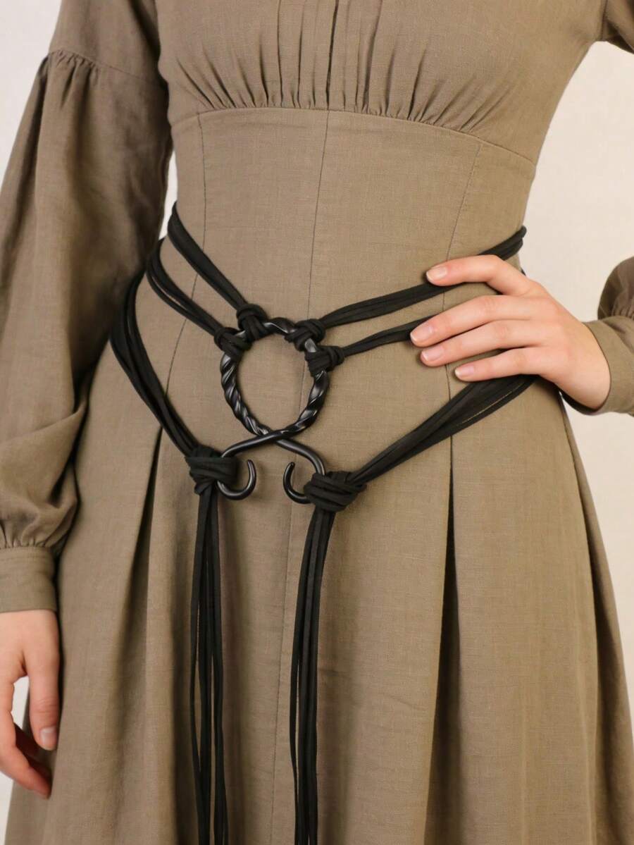 1 pieza Cinturón de cintura con nudo para mujer de talla grande, adecuado para damas, cadena de cintura estilo nórdico bruja, cinturón de cintura oblicuo de mago, decoración de cintura de chamán pagano vikingo, cuerda de cintura bohemia del Renacimiento, cuerda de cintura DIY