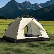 SKYNEST Automatic Instant Setup Camping Tent, 1-3/3-4 Person All-Season Tent With Dual Doors & Mesh Windows, Windproof Lightweight Green/Beige Tent For Camping, Hiking, Hunting, Travel, Outdoor Shelter, Campers Accessories, Camping Tent, Gift - Beige - View 4