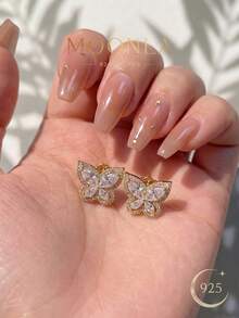 1 đôi trang sức vàng rỗng đính đá Cubic Zirconia độc đáo, sang trọng dành cho nữ, thích hợp làm quà tặng kỷ niệm, sinh nhật. - Vàng - Xem 3