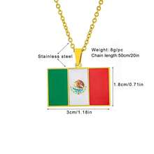 Collar con Colgante Cuadrado de la Bandera de México en Acero Inoxidable Esmaltado, Regalo Unisex para Parejas - N23001 - Ver 6