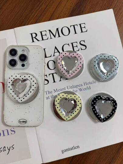 Gem Polka Dot Heart Shaped Magnetic Phone Stand, Fashionable Slouchy Phone Desktop Holder For Summer