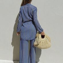 Swim  Women's Blue & White Striped Jacquard Fabric Open Front Shirt Collar Kimono Cover-Up, Spring/Summer - Blanco y Negro - Ver 3