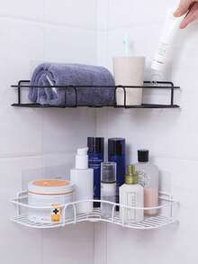 1/2pcs Black Triangle Self-Adhesive Corner Storage Rack, Multi-Purpose Self-Adhesive Wall-Mounted Corner Storage Rack, Suitable For Bathroom, Kitchen, Cosmetics Hanging, Living Room, Etc. - Black - View 11