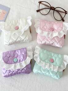 Cute Quilted Coin Purse, High-Quality Lace Trim Card Holder Wallet With Snap Closure - Multicolor - View 4