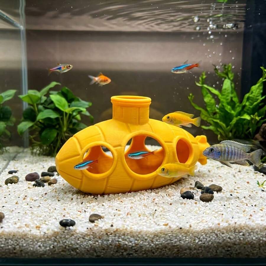 潜艇水族箱装饰，鱼缸躲藏洞穴摆件，斗鱼和小鱼的避难所，水下鱼缸装饰