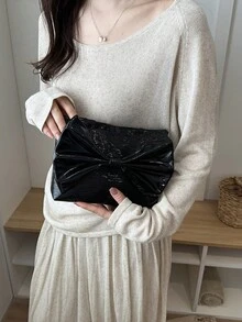 Túi xách cầm tay thời trang mới dành cho nữ, túi dự tiệc thanh lịch với thiết kế nơ, túi xách kiểu phong bì tối giản. - màu đen - Xem 3