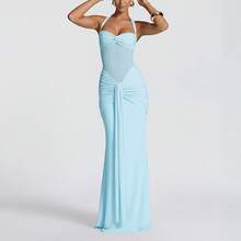 2026 New Elegant Women's Dress Series Hot-Selling Women's Clothing Solid Color Halter Neck Slim-Fit Formal Evening Gown Prom, Gala, Black Tie & Red Carpet Events, Gala & Date Night FEGI - 淺藍色 - 查看 12