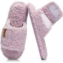 Adjustable Open - Toe Women's Slippers Cozy Fuzzy Memory Foam Indoor Outdoor Non - Slip Cute Ladies Sandals Gifts For Women Mom Bridesmaid White - Light Purple - 查看 2