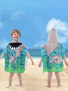 1pc 60cm*120cm Cartoon Hooded Bathrobe, Suitable For Men, Women And Children, Can Be Unfolded As A Blanket, Quick-Drying Beach Towel, Cute Cartoon Swimming Robe For Babies - Multicolor - View 12