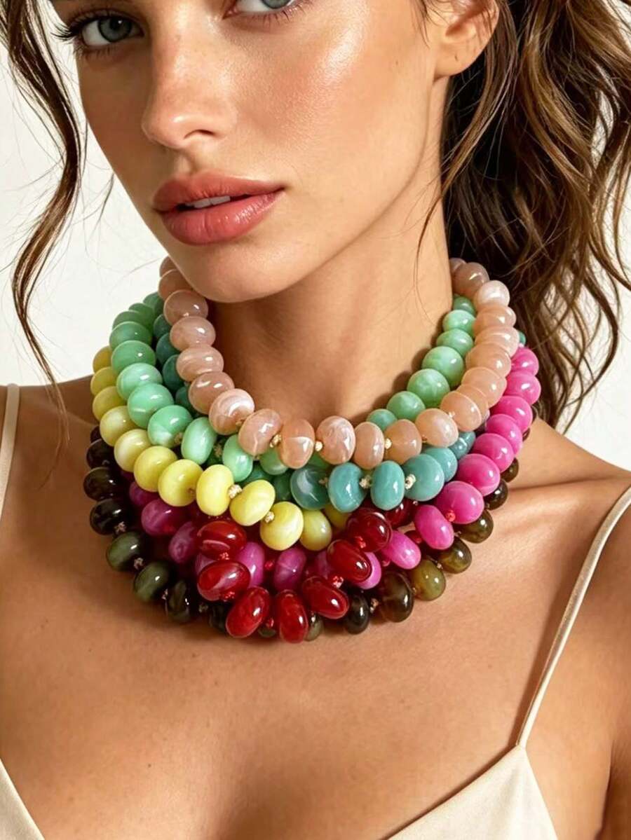 1pc European & American Luxury Transparent Resin Macaron Beaded Necklace, Unique Design For Women - Beaded Necklace - View 1