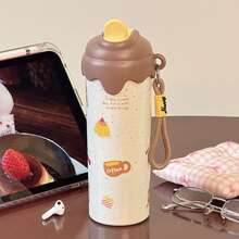 1 chiếc - Bình nước hình kem 600ml/20.3oz, thiết kế hoạt hình dễ thương, bình giữ nhiệt bằng thép không gỉ thời trang có quai xách, thích hợp cho tập thể dục, du lịch và làm quà tặng ngày lễ. - Xem 10