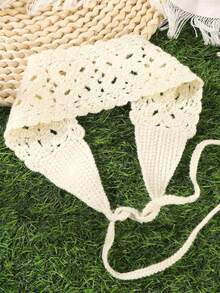 1 pieza Diadema hecha a mano de ganchillo con diseño floral hueco, estilo bohemio, adecuada para la playa, uso diario, vacaciones - Blanco - Ver 16