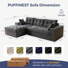 Sofá Modular en Forma de L MAXYOYO de 104" con Otomana, Sofá Sin Estructura con Cojines en Capas, Sofá Tapizado en Caja, Combinación de Módulos Flexibles para Sala de Estar, Sin Montaje, Gris Oscuro - Verde Oscuro - Ver 11